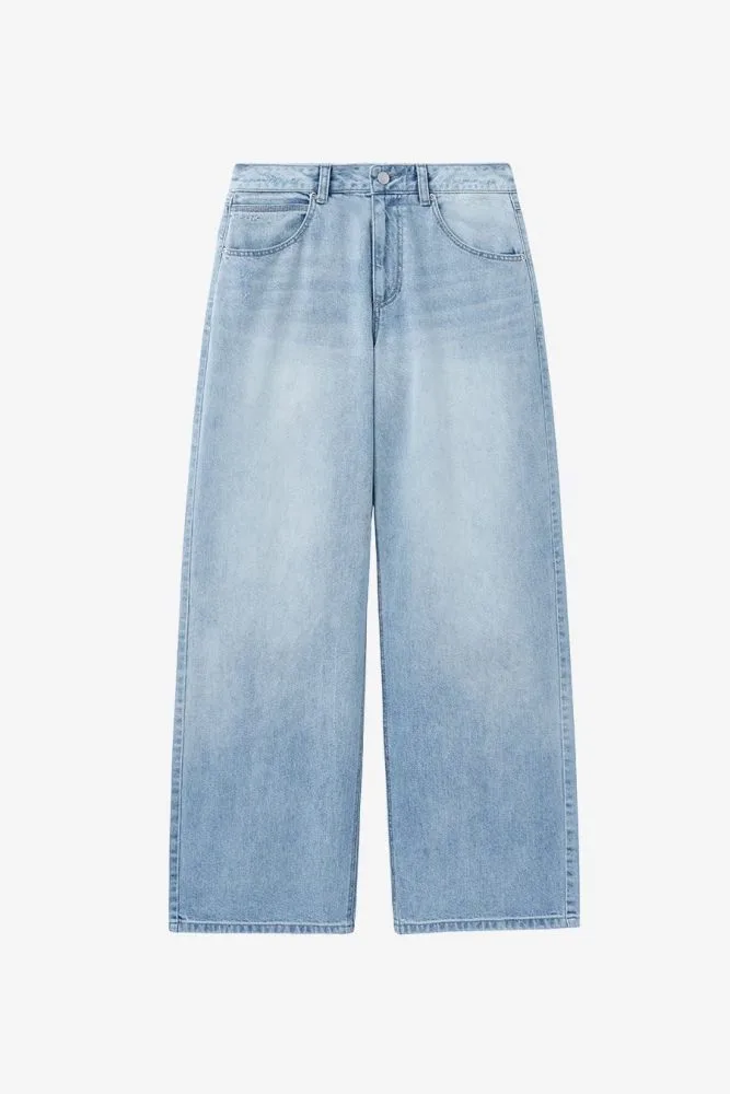 UNISEX ICE BLUE WIDE BAGGY WAHSED JEANS