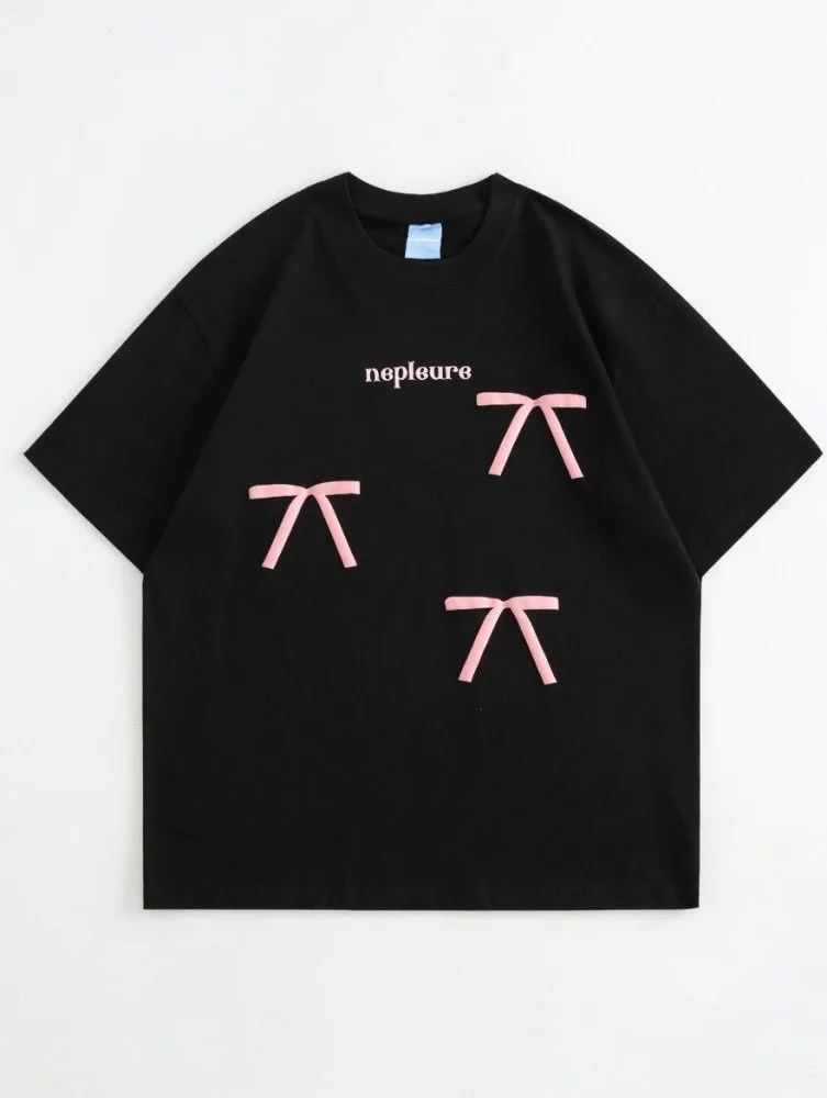 PINK BOW DOWN SHOULDER TEE
